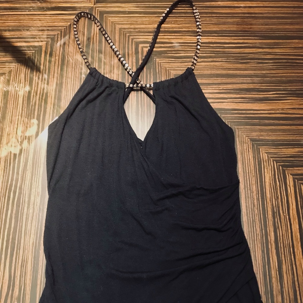 BUFFALO Vintage Black Camisole Keyhole Front Gold Sequins Straps Slight Ruched